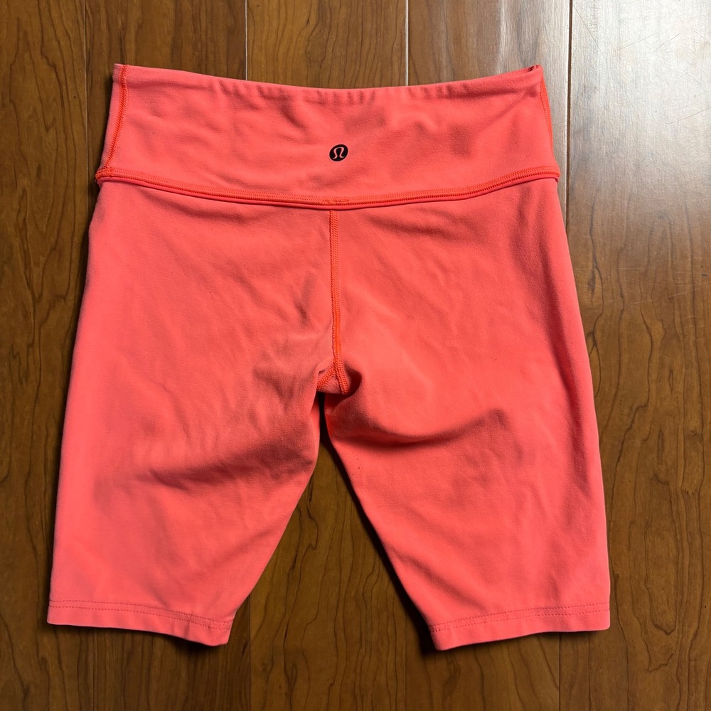 Lululemon High Rise Biker Shorts Neon Coral Pink Size 6 7" Inseam Yoga Gym